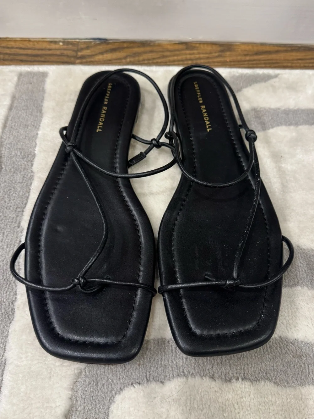 Loeffler Randall Black Minimalist Strappy Flat Sandals